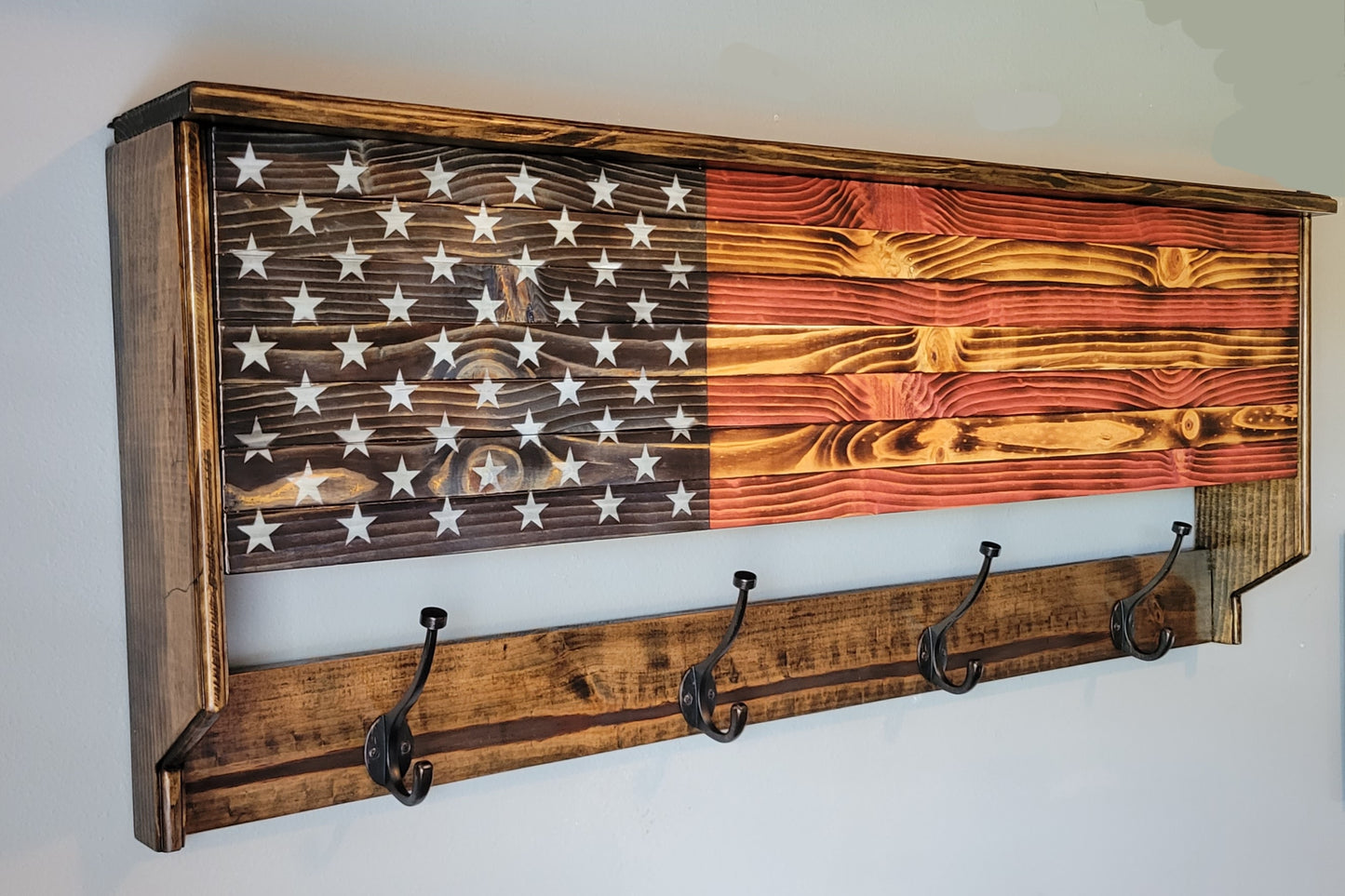 Coat Rack Concealed Cabinet Wooden American Flag
