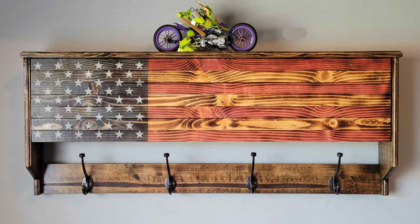 Coat Rack Concealed Cabinet Wooden American Flag