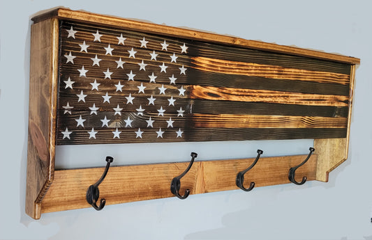 Coat Rack Concealed Cabinet Wooden American Flag