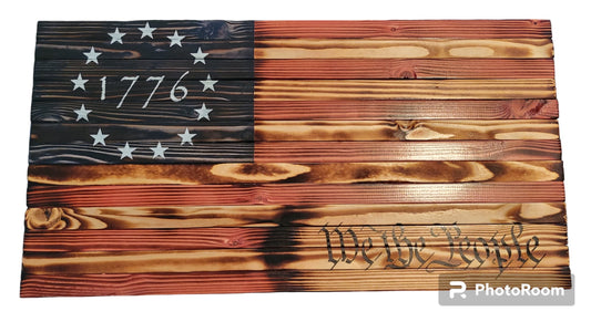 Small Concealed Cabinet 1 Door Wooden 1776 American Flag "We the People"