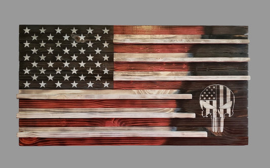 American Flag Punisher Wooden American Coin Holder Flag