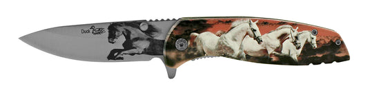 4.5" Laser Engraved Blade Spring Assisted - Horses