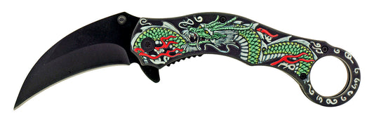 5" Karambit Style 3D Dragon Spring Assisted - Green