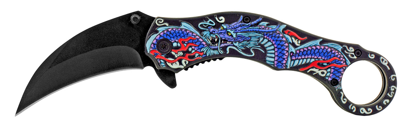 5" Karambit Style 3D Dragon Spring Assisted - Purple