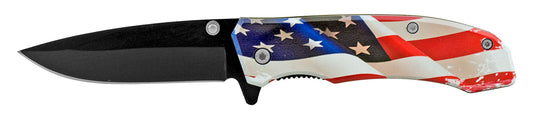 4" Classic Style Spring Assisted Pocket Knife - American Flag