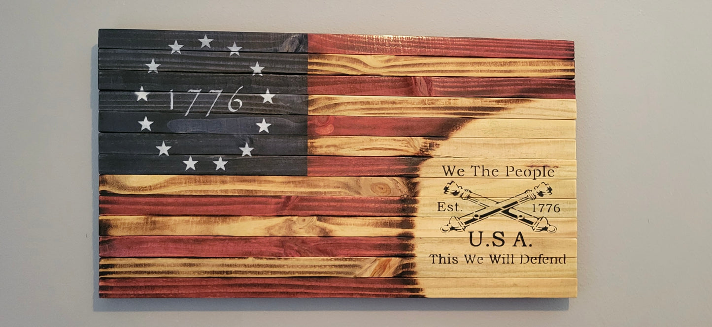 1776 "We The People, This We Will Defend " Wooden American Flag