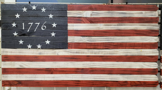 1776 Wooden American Flag with Picket Edge