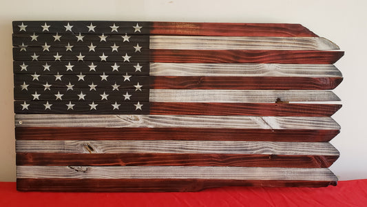 Wooden American Flag with Picket Edge