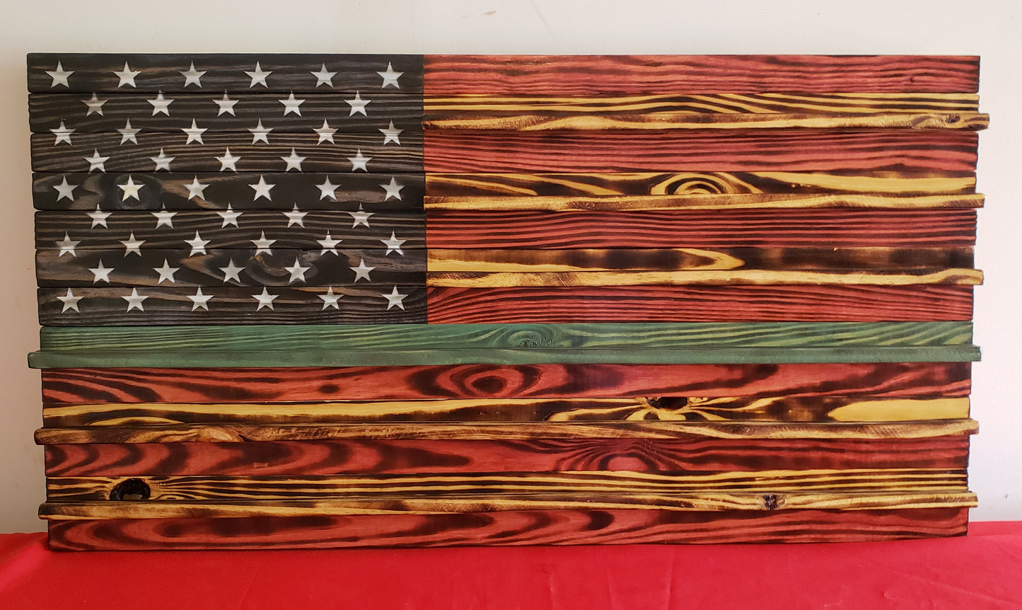 Green Line Wooden American Coin Holder Flag
