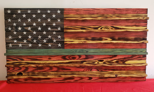 Green Line Wooden American Coin Holder Flag