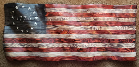 1776 Wavy Wooden American Flag