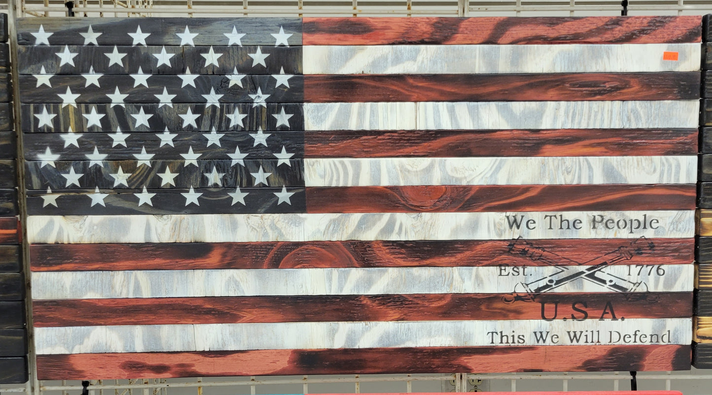 "We The People, This We Will Defend " Wooden American Flag