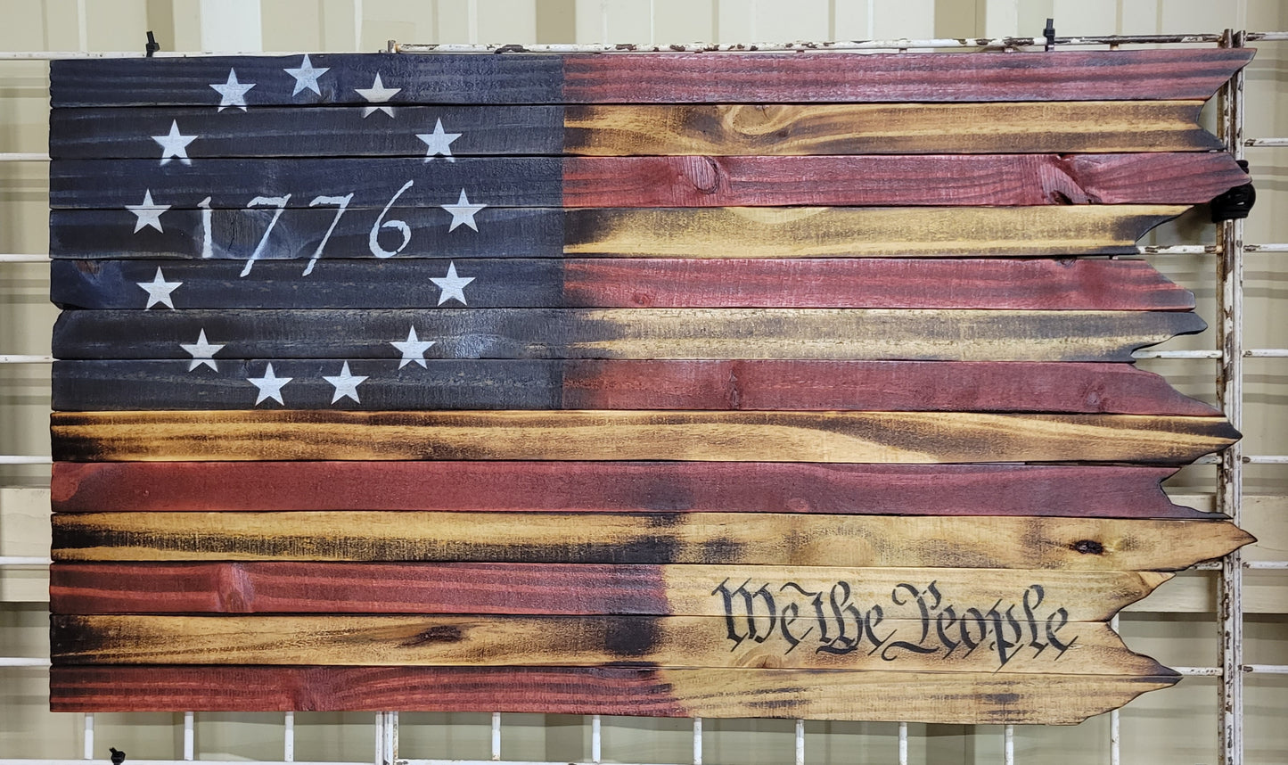 1776 "We The People" Wooden American Flag with Jagged Edge