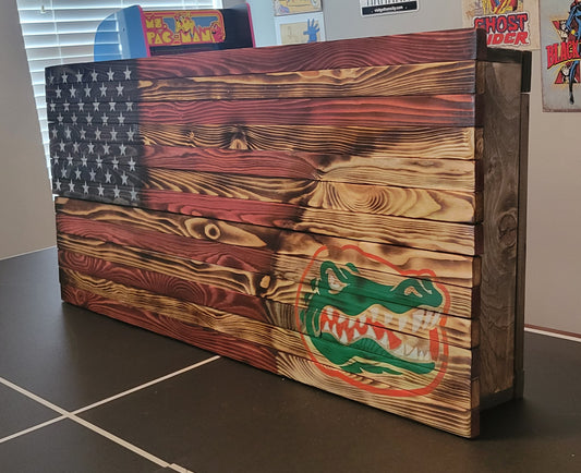 Concealed Cabinet 2 Door Wooden Florida Gators American Flag