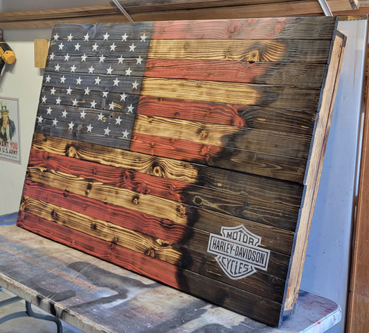 XXLarge Concealed Cabinet 2 Door Wooden Harley Davidson American Flag