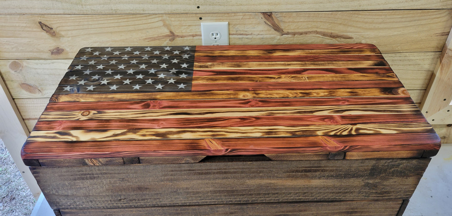 Handmade Wooden American Flag Foot Locker / Chest