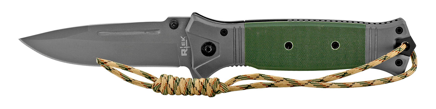 5" G10 Paracord Survival Spring Assisted - Green