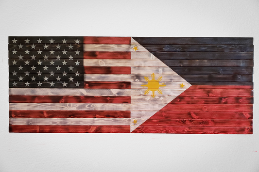 Wooden Flag Half Philippines and Half American