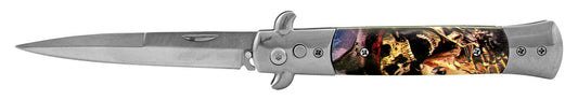 5" Push Button Automatic Switchblade Skulls and Dragons - Pirate Skull