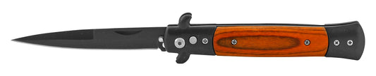 5" Push Button Automatic Switchblade Wood - Black