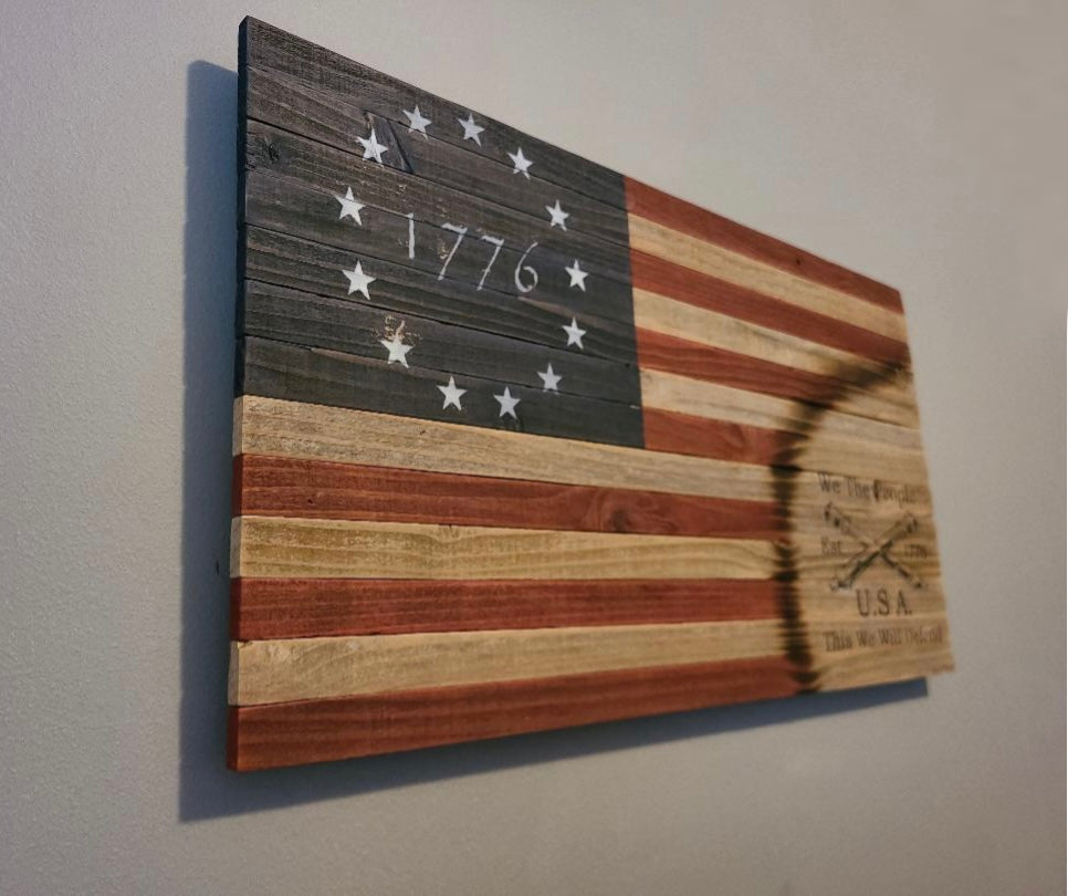 1776 "We The People, This We Will Defend" Wooden American Flag