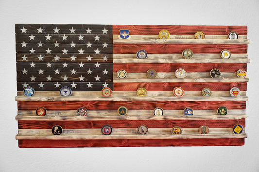 Wooden American Coin Holder Flag