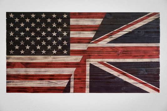 Wooden Flag Half American and Half England