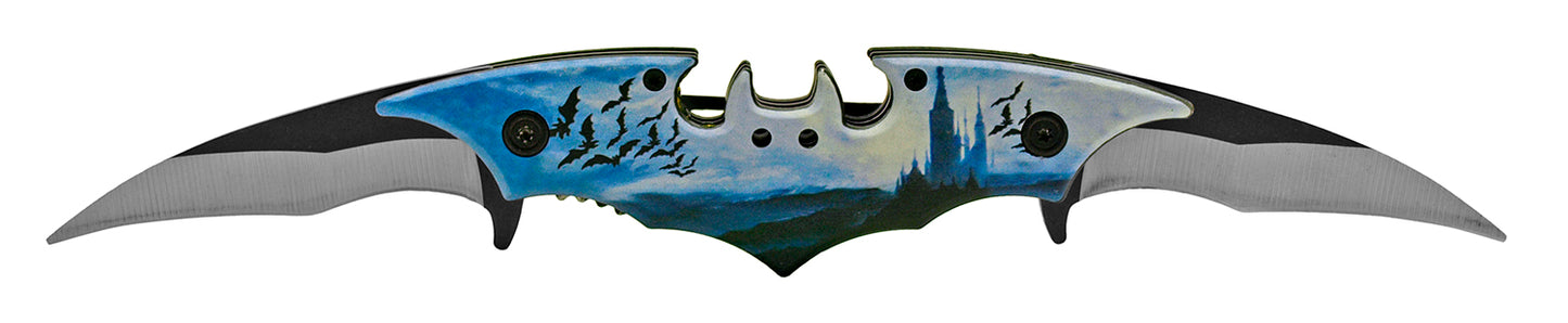 5.5" Dual Blade Batman Spring Assisted - Blue Castle