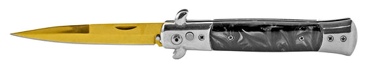 5" Push Button Automatic Switchblade - Gold/Silver and Black