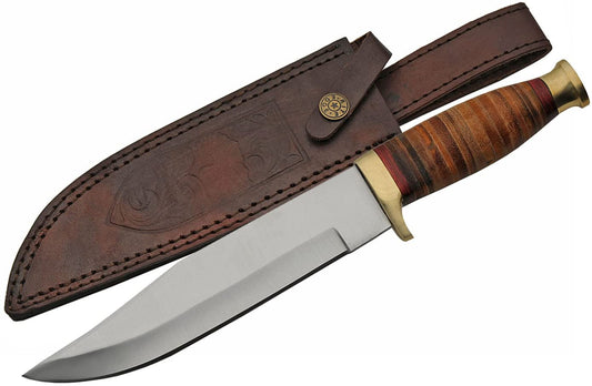 12" BOWIE STACKED LEATHER HANDLE KNIFE