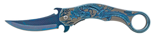 5.5" Heavy Duty Dragon Karambit Style Spring Assisted - Blue