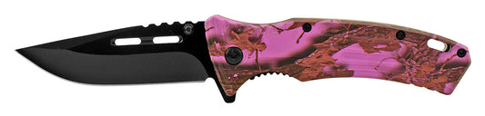 4.75" Spring Assisted Drop Point Traditional - Pink Camo