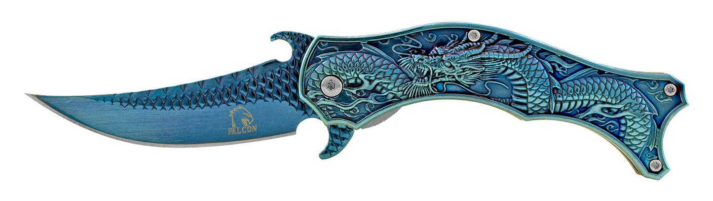 4.5" Curved Dragon Spring Assisted - Blue