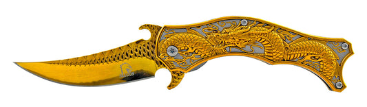 4.5" Curved Dragon Spring Assisted - Gold