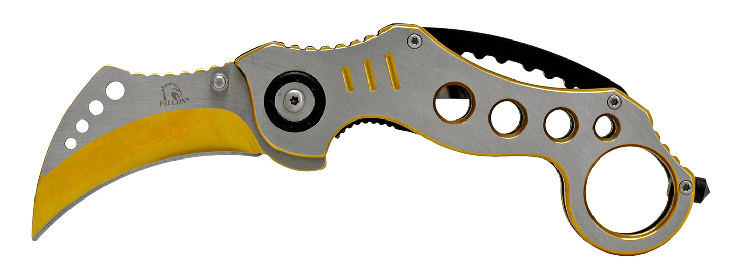 5.25" Karambit Style Spring Assisted - Silver and Yellow