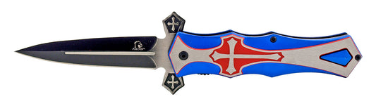 5" Spear Point Vampire Slayer Spring Assisted - Blue and Red