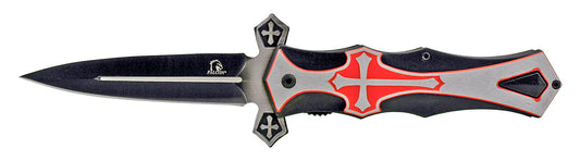 5" Spear Point Vampire Slayer Spring Assisted - Black and Red