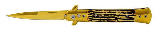 5" Push Button Automatic Switchblade  Faux Bone Handle - Gold