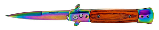5" Push Button Automatic Switchblade Wood - Multi Color