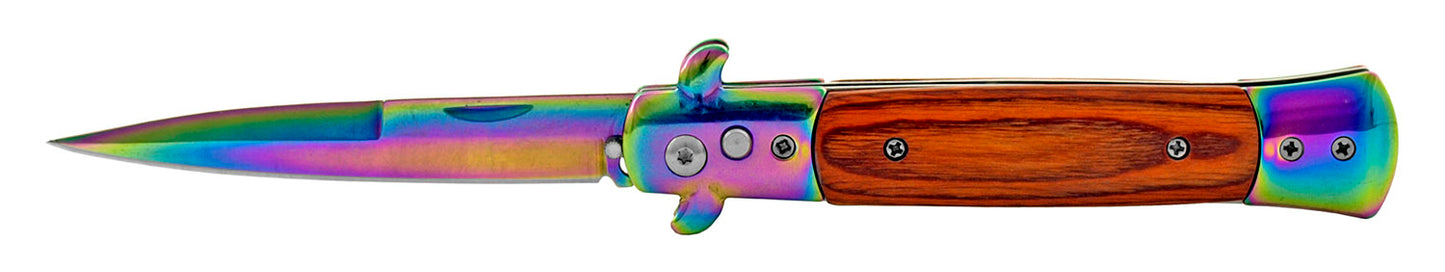 5" Push Button Automatic Switchblade Wood - Multi Color