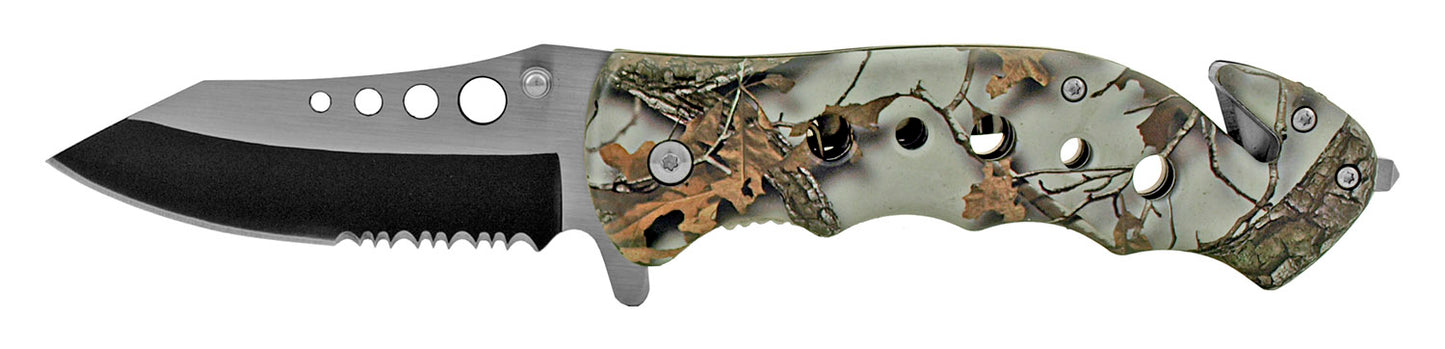 4.75" Serrated Drop Point Spring Assisted - Camo