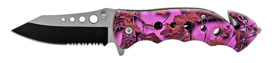 4.75" Serrated Drop Point Spring Assisted - Pink Camo