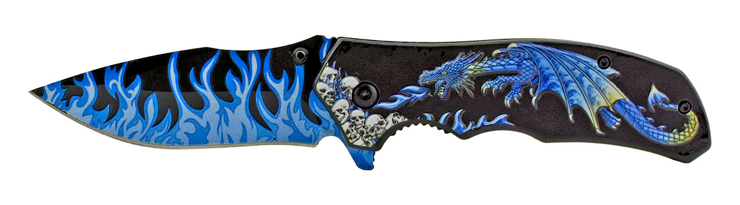 4.75" Spring Assisted Dragon's Breath Blue Flame - Blue Dragon