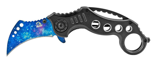 4.75" Karambit Fighting Talon Claw Spring Assisted - Blue Galaxy