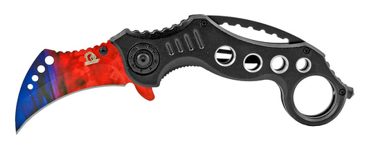 4.75" Karambit Fighting Talon Claw Spring Assisted - Red and Blue