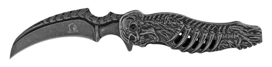 4.75" Embossed Skeleton Talon Point Blade Spring Assisted - Black