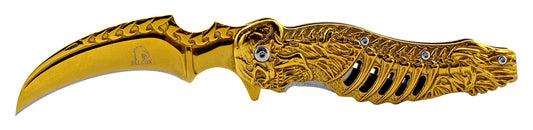 4.75" Embossed Skeleton Talon Point Blade Spring Assisted - Gold