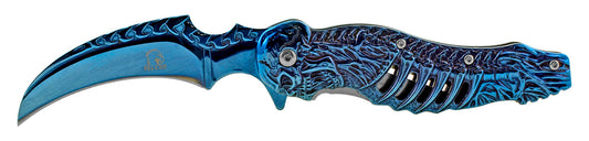 4.75" Embossed Skeleton Talon Point Blade Spring Assisted - Blue