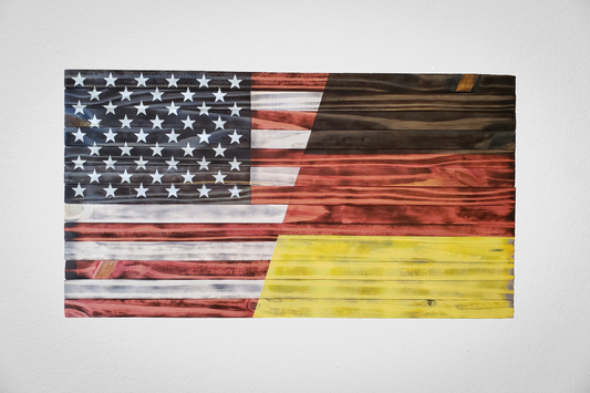 Wooden Flag Half American and Half German