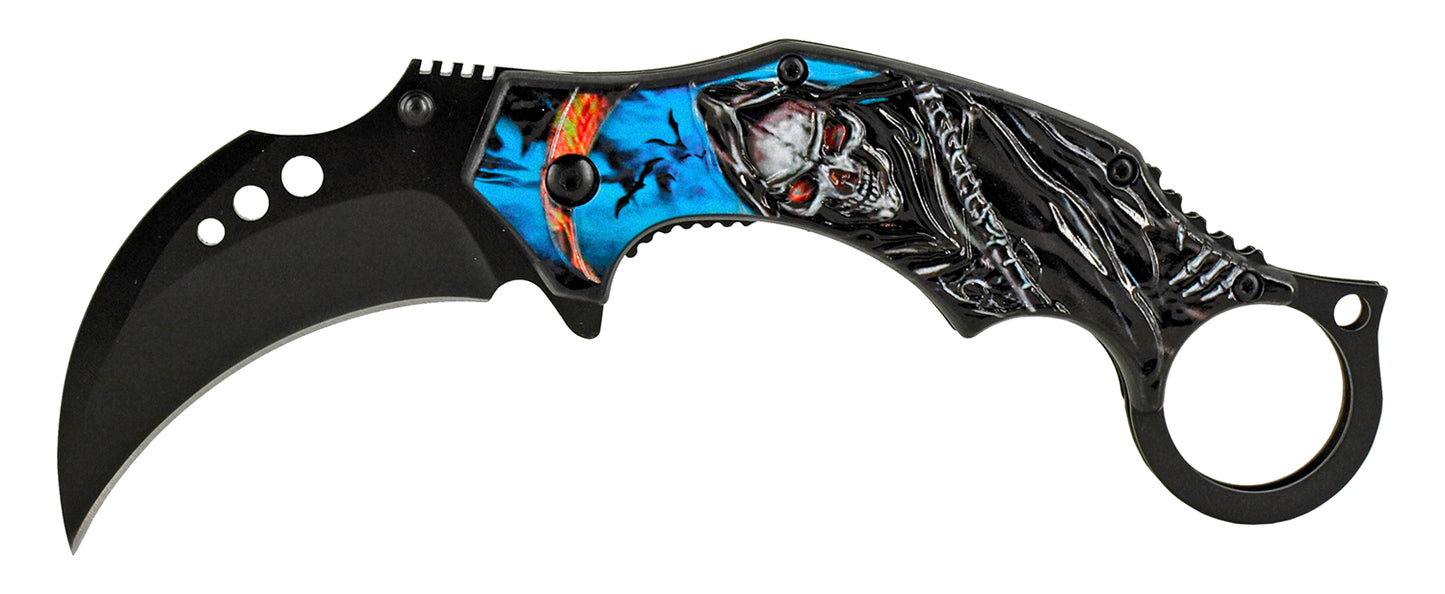 5.13" Reaper Sickle Karambit Style Spring Assisted - Blue Reaper